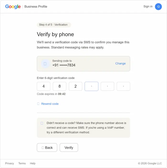 Google Business Profile verification phone OTP for businesses in India