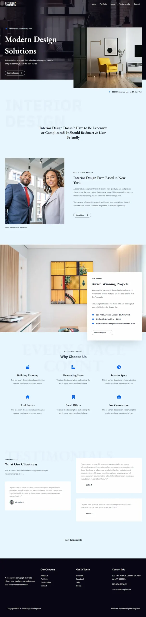 Portfolio-style website design services for an interior design business by Digital Ruling