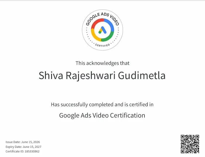 Google Ads Video Certification badge - Digital Ruling